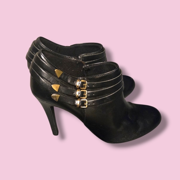 🖤 Black Ankle Booties with Gold Buckles | Size 7.5 🖤 - Picture 1 of 6